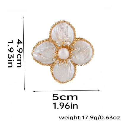 Elegant Luxurious Flower Copper Hollow Out Inlay Freshwater Pearl Women'S Brooches 1 Piece