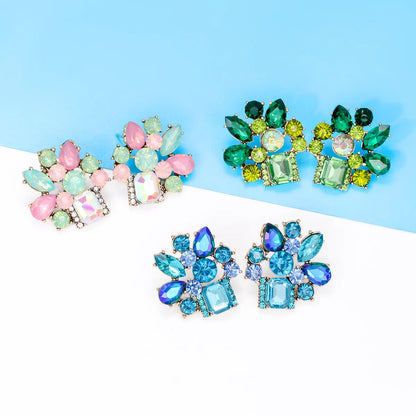 Elegant Luxurious Geometric Alloy Inlay Acrylic Glass Stone Women's Ear Studs