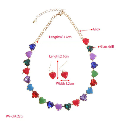 Elegant Luxurious Heart Shape Alloy Plating Inlay Glass Gold Plated Women'S Necklace