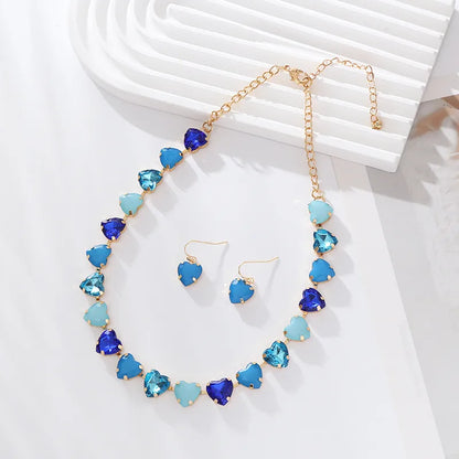 Elegant Luxurious Heart Shape Alloy Plating Inlay Glass Gold Plated Women'S Necklace