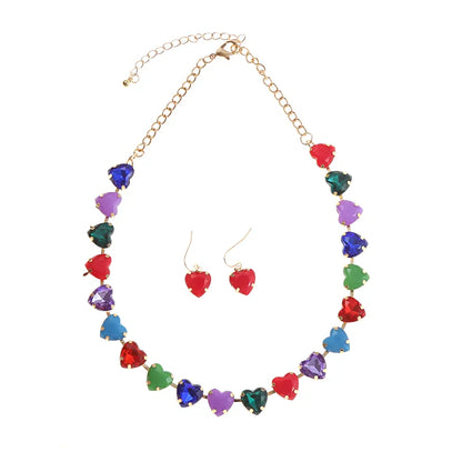 Elegant Luxurious Heart Shape Alloy Plating Inlay Glass Gold Plated Women'S Necklace