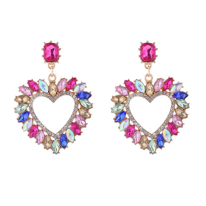 Elegant Luxurious Heart Shape Alloy Plating Inlay Rhinestones Gold Plated Women'S Drop Earrings