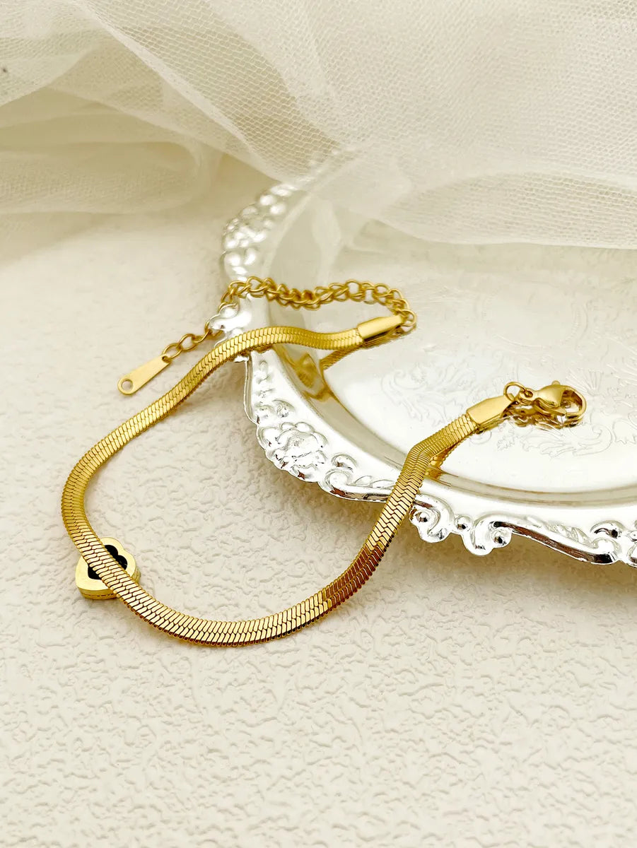 Elegant Luxurious Heart Shape Stainless Steel Plating Inlay Zircon 14k Gold Plated Bracelets