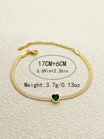 Elegant Luxurious Heart Shape Stainless Steel Plating Inlay Zircon 14k Gold Plated Bracelets