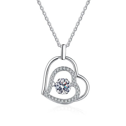 Elegant Luxurious Heart Shape Sterling Silver Plating Inlay Zircon White Gold Plated Pendant Necklace