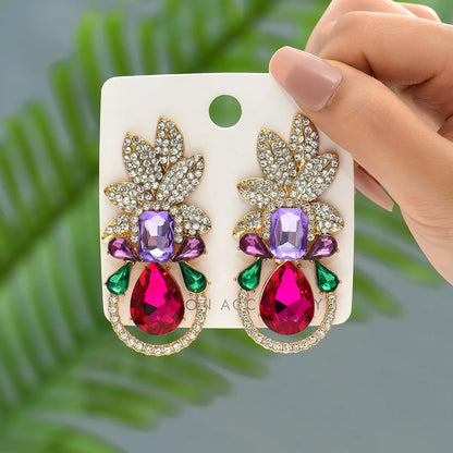 Elegant Luxurious Lady Leaf Alloy Inlay Artificial Gemstones Women's Earrings