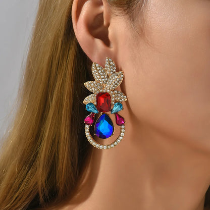 Elegant Luxurious Lady Leaf Alloy Inlay Artificial Gemstones Women's Earrings