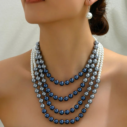 Elegant Luxurious Lady Solid Color Artificial Pearl Zinc Alloy Beaded Women's Three Layer Necklace