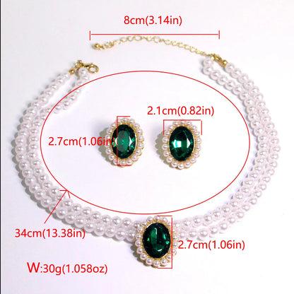 Elegant Luxurious Oval Artificial Crystal Imitation Pearl Beaded Women's Earrings Necklace