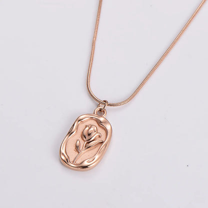 Elegant Luxurious Pastoral Tulip Stainless Steel Plating 18k Gold Plated Pendant Necklace