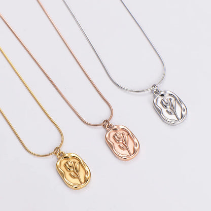 Elegant Luxurious Pastoral Tulip Stainless Steel Plating 18k Gold Plated Pendant Necklace