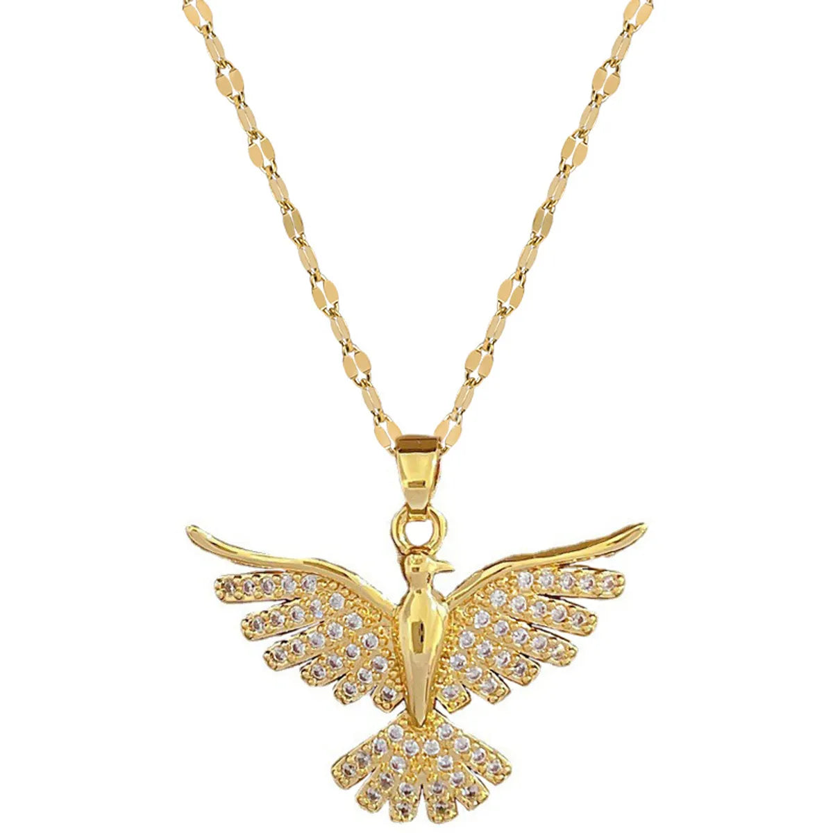 Elegant Luxurious Phoenix Stainless Steel Copper Plating Inlay Rhinestones Pendant Necklace