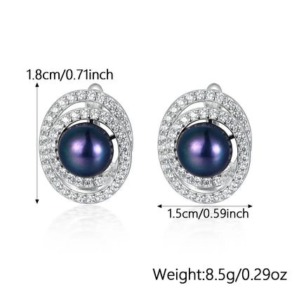 Elegant Luxurious Queen Round Sterling Silver Inlay Pearl Zircon White Gold Plated Women's Rings Earrings Necklace