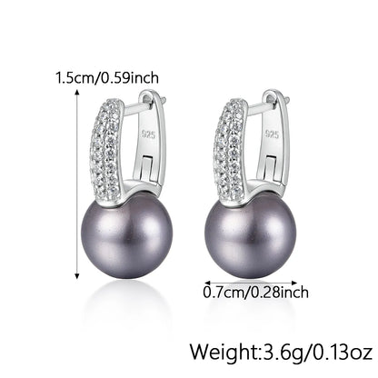 Elegant Luxurious Queen Round Sterling Silver Inlay Pearl Zircon White Gold Plated Women's Rings Earrings Necklace