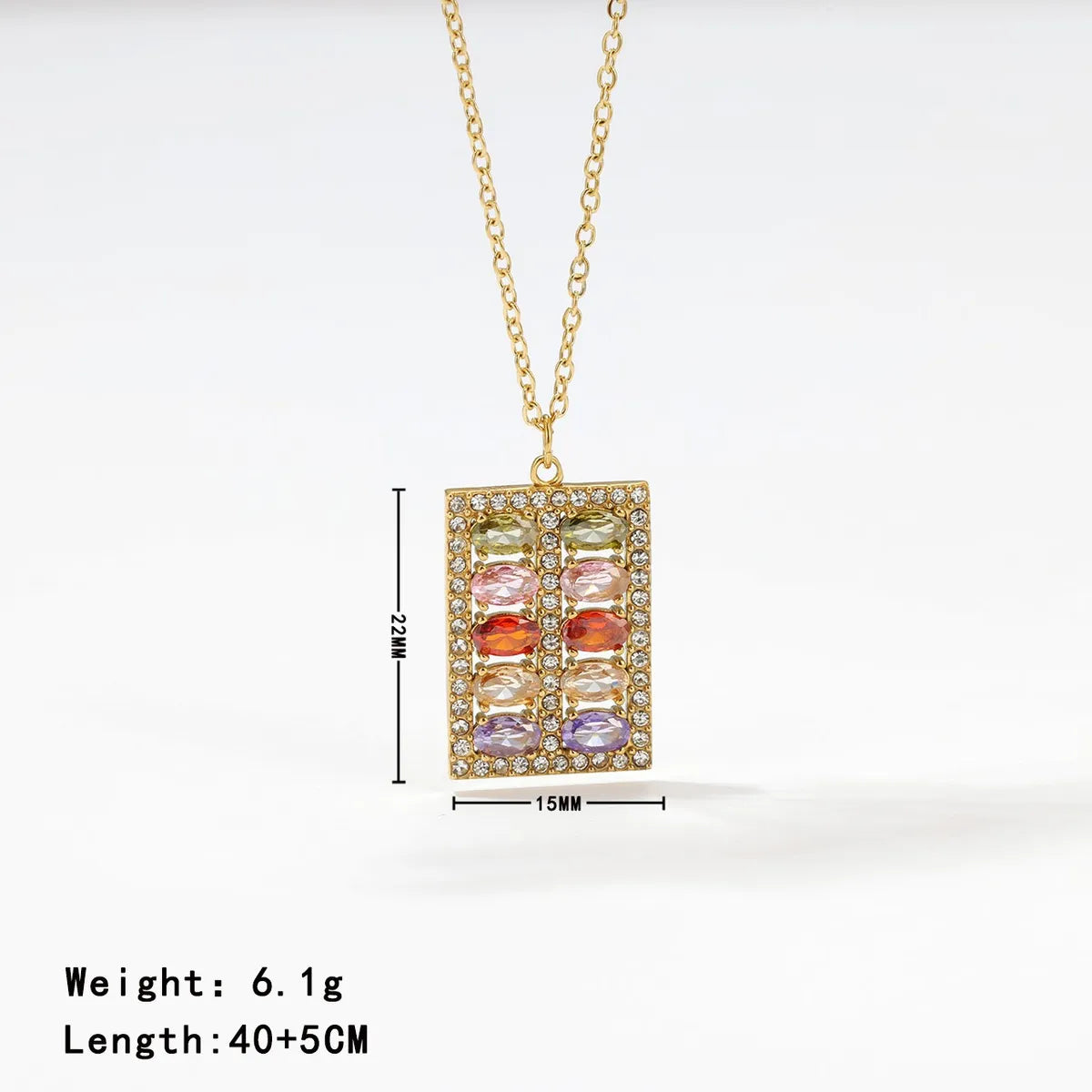 Elegant Luxurious Rectangle Stainless Steel Inlay Zircon White Gold Plated Gold Plated Pendant Necklace