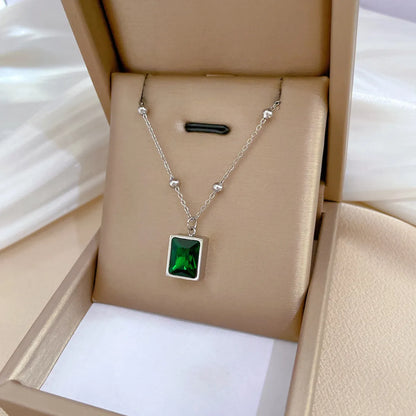 Elegant Luxurious Rectangle Titanium Steel Artificial Crystal Pendant Necklace In Bulk