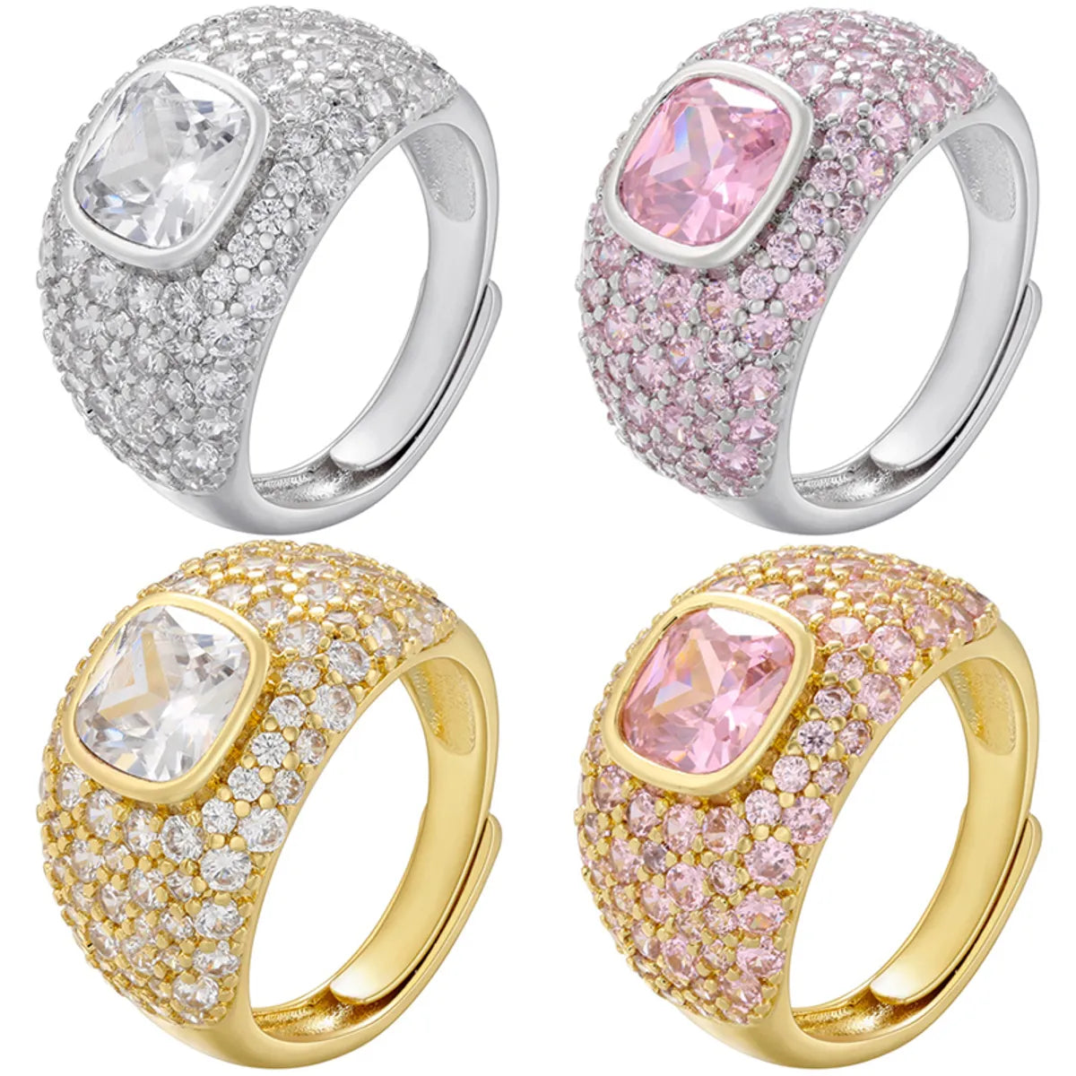 Elegant Luxurious Round Copper Plating Inlay Zircon 18k Gold Plated Open Rings