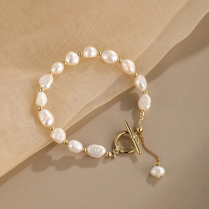 Elegant Luxurious Round Freshwater Pearl Copper Toggle Bracelets