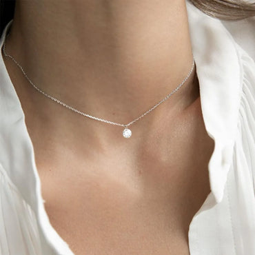 Elegant Luxurious Round Sterling Silver Plating Inlay Zircon White Gold Plated Pendant Necklace