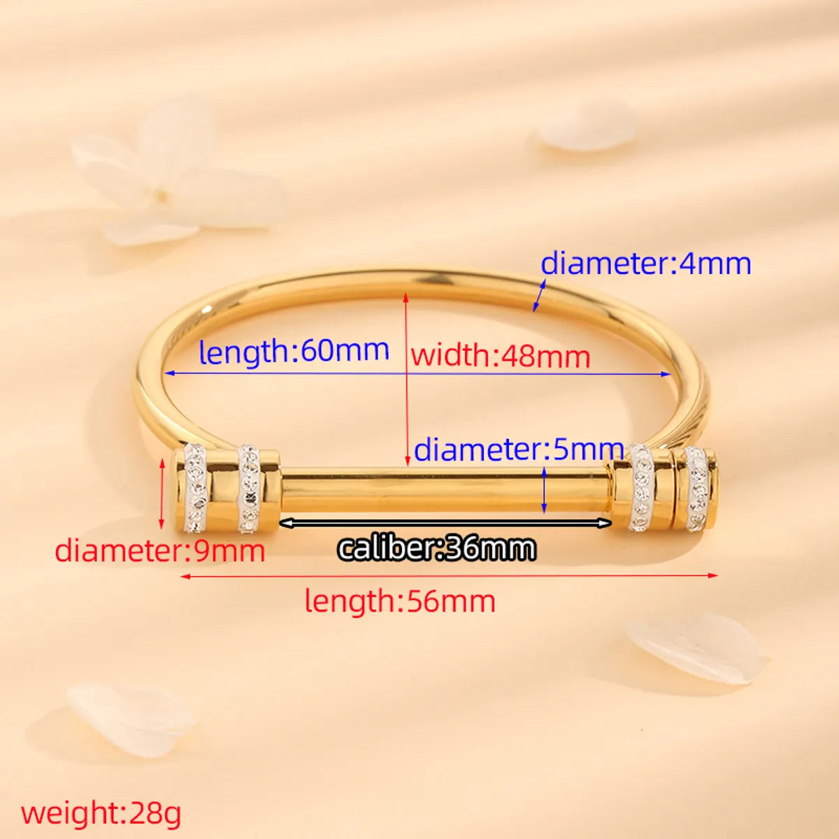 Elegant Luxurious Round Titanium Steel Polishing Plating Inlay Rhinestones 18k Gold Plated Bangle