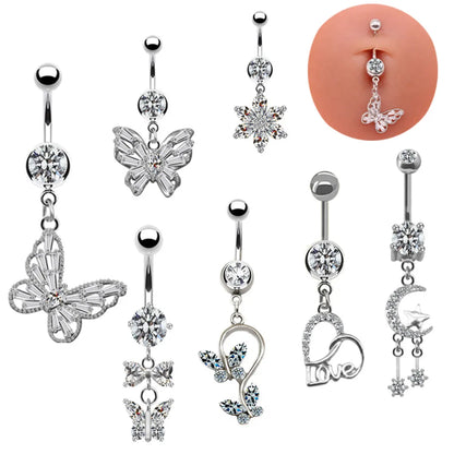 Elegant Luxurious Shiny Moon Butterfly Stainless Steel Alloy Plating Inlay Rhinestones Zircon Rose Gold Plated White Gold Plated Gold Plated Belly Ring