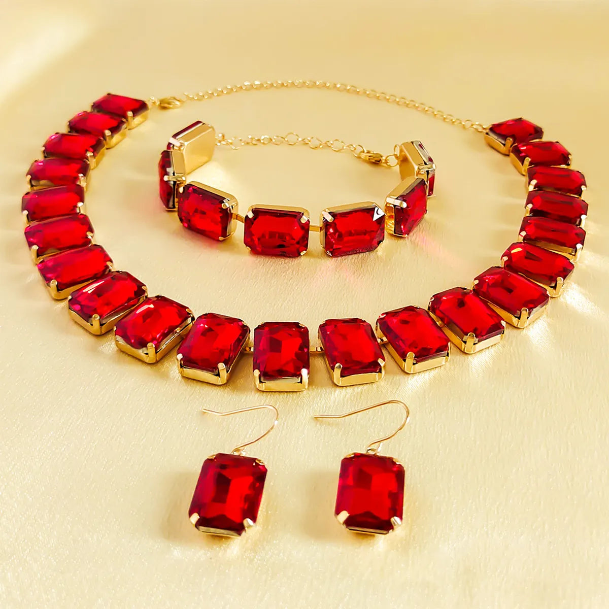 Elegant Luxurious Shiny Rectangle Alloy Inlay Rhinestones Women'S Bracelets Earrings Necklace