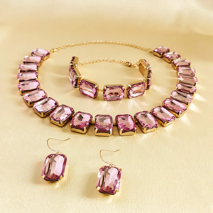 Elegant Luxurious Shiny Rectangle Alloy Inlay Rhinestones Women'S Bracelets Earrings Necklace