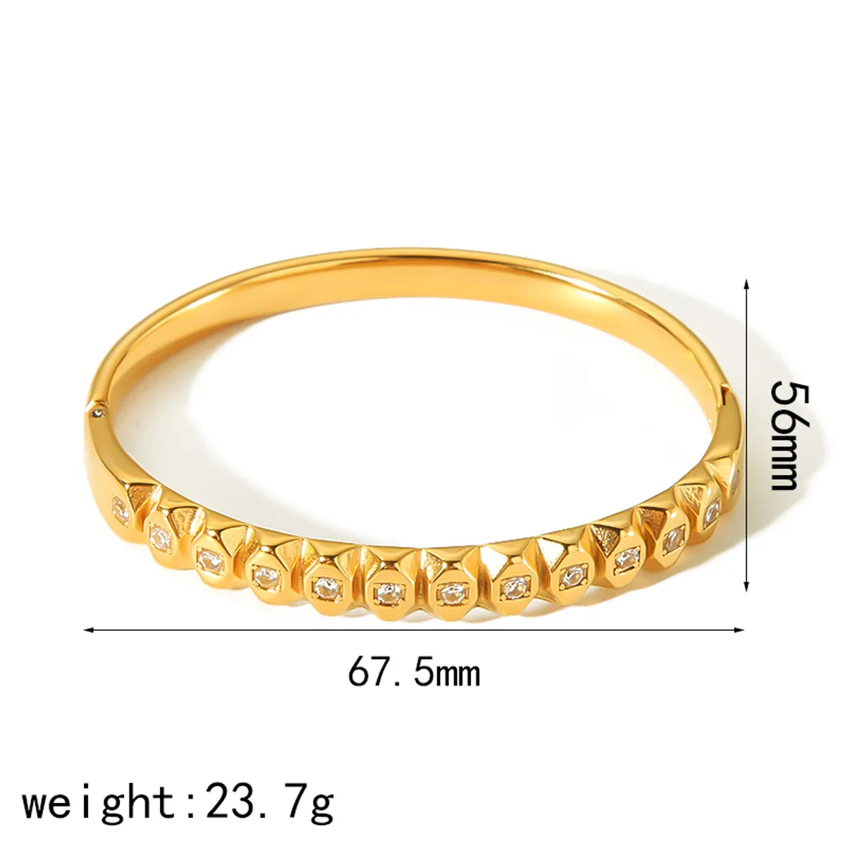 Elegant Luxurious Shiny Solid Color 304 Stainless Steel 18K Gold Plated Zircon Bangle In Bulk