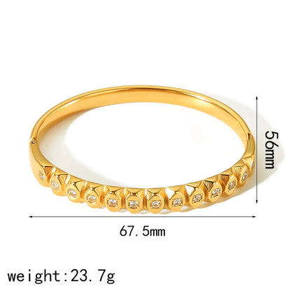 Elegant Luxurious Shiny Solid Color 304 Stainless Steel 18K Gold Plated Zircon Bangle In Bulk