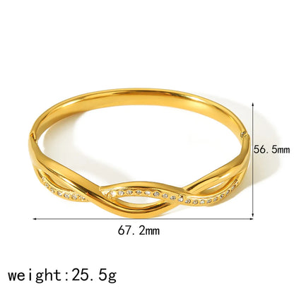 Elegant Luxurious Shiny Solid Color 304 Stainless Steel 18K Gold Plated Zircon Bangle In Bulk