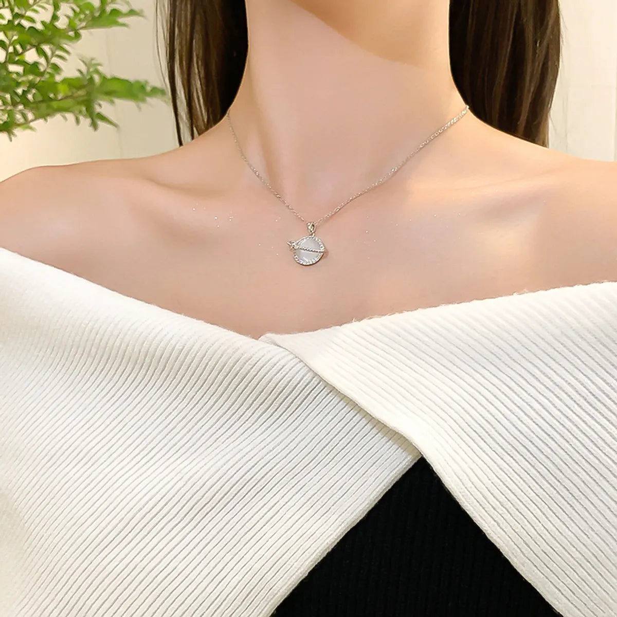 Wholesale Elegant Luxurious Simple Style Geometric 304 Stainless Steel Copper Plating Inlay White-Plated K Zircon Pendant Necklace