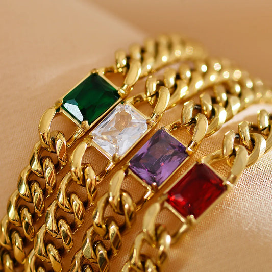 Elegant Luxurious Simple Style Rectangle Stainless Steel Gold Plated Zircon Bracelets In Bulk