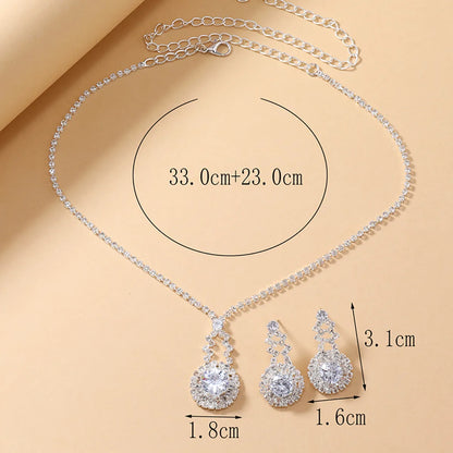 Elegant Luxurious Solid Color Alloy Plating Inlay Rhinestones Silver Plated Women's Jewelry Set