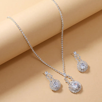 Elegant Luxurious Solid Color Alloy Plating Inlay Rhinestones Silver Plated Women's Jewelry Set