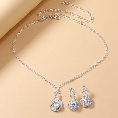 Elegant Luxurious Solid Color Alloy Plating Inlay Rhinestones Silver Plated Women's Jewelry Set