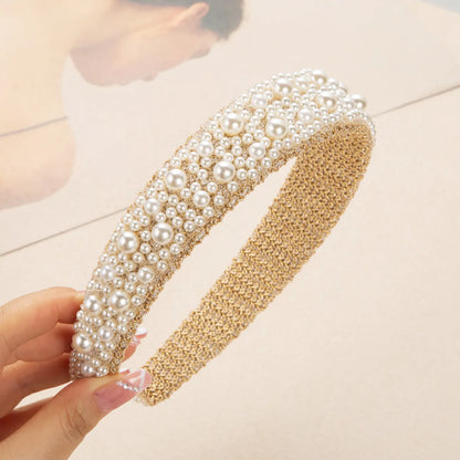 Elegant Luxurious Solid Color Cloth Inlay Artificial Pearls Hair Band