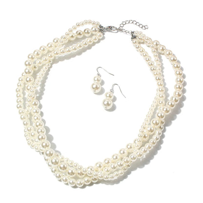 Elegant Luxurious Solid Color Imitation Pearl Beaded Women'S Earrings Necklace