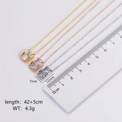 Elegant Luxurious Square Stainless Steel Inlay Artificial Diamond Pendant Necklace