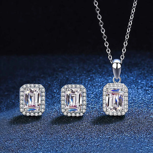 Elegant Luxurious Square Sterling Silver Inlay Zircon Women's Earrings Necklace