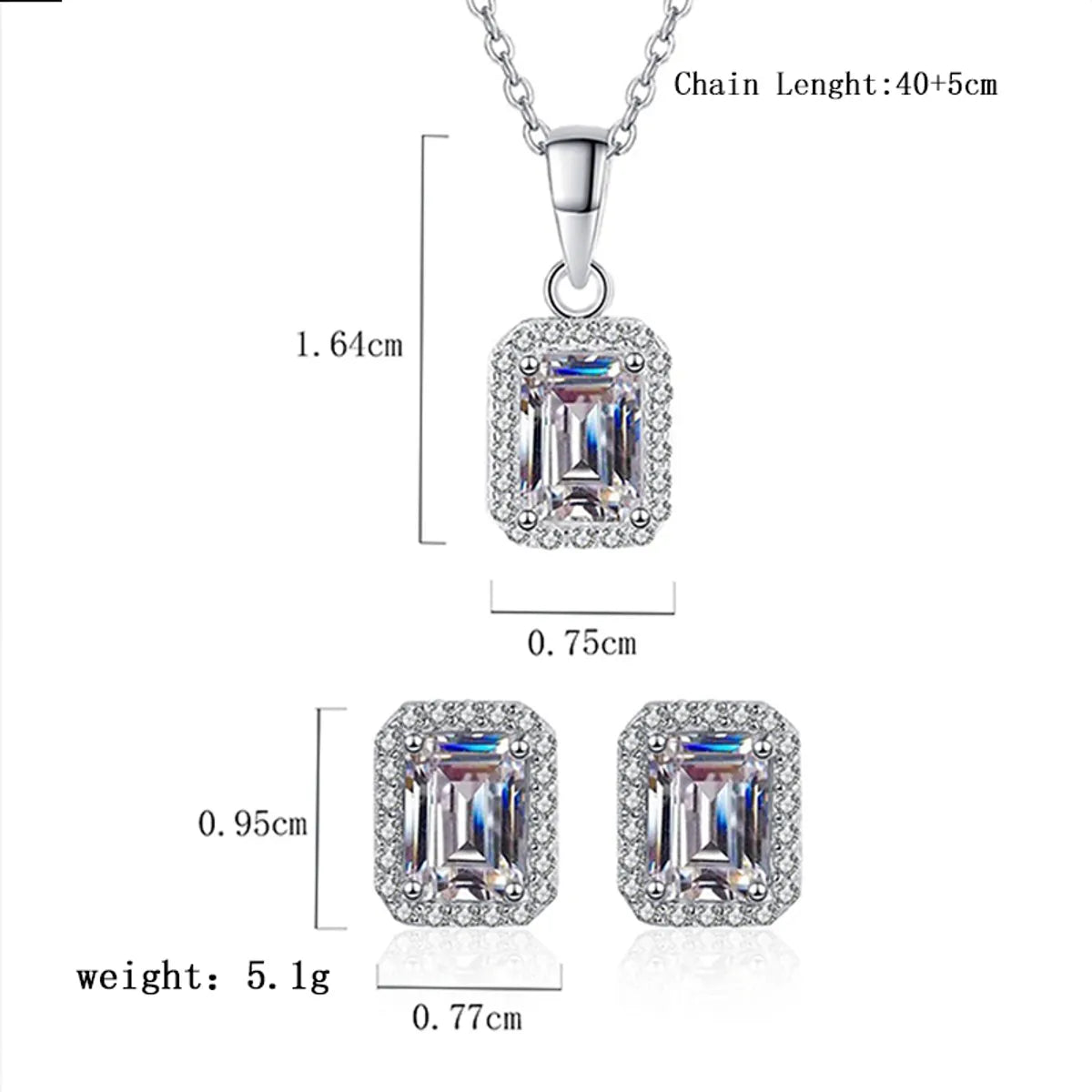 Elegant Luxurious Square Sterling Silver Inlay Zircon Women's Earrings Necklace