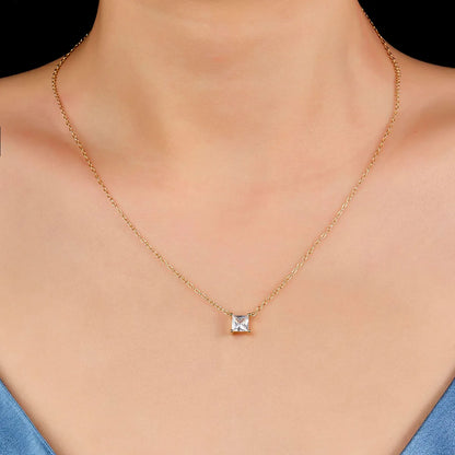 Elegant Luxurious Square Sterling Silver Plating Inlay Zircon 18k Gold Plated Pendant Necklace