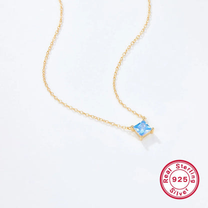 Elegant Luxurious Square Sterling Silver Plating Inlay Zircon 18k Gold Plated Pendant Necklace