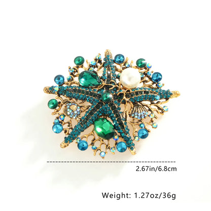 Elegant Luxurious Starfish Alloy Inlay Rhinestones Pearl Zircon Women'S Brooches 1 Piece