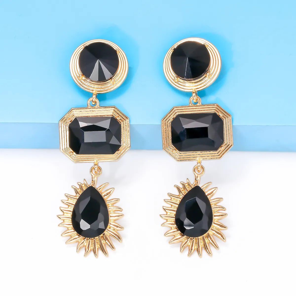 Elegant Luxurious Streetwear Round Square Water Droplets Alloy Inlay Glass Stone Women's Drop Earrings