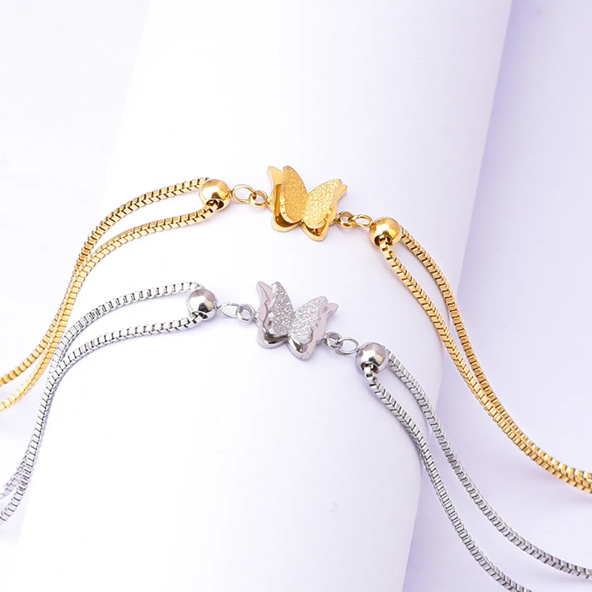 Elegant Luxurious Sweet Butterfly Titanium Steel Inlay Rhinestones 18K Gold Plated Women'S Anklet