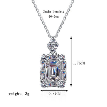 Elegant Luxurious Sweet Rectangle Sterling Silver Plating Inlay Zircon White Gold Plated Pendant Necklace