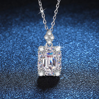 Elegant Luxurious Sweet Rectangle Sterling Silver Plating Inlay Zircon White Gold Plated Pendant Necklace