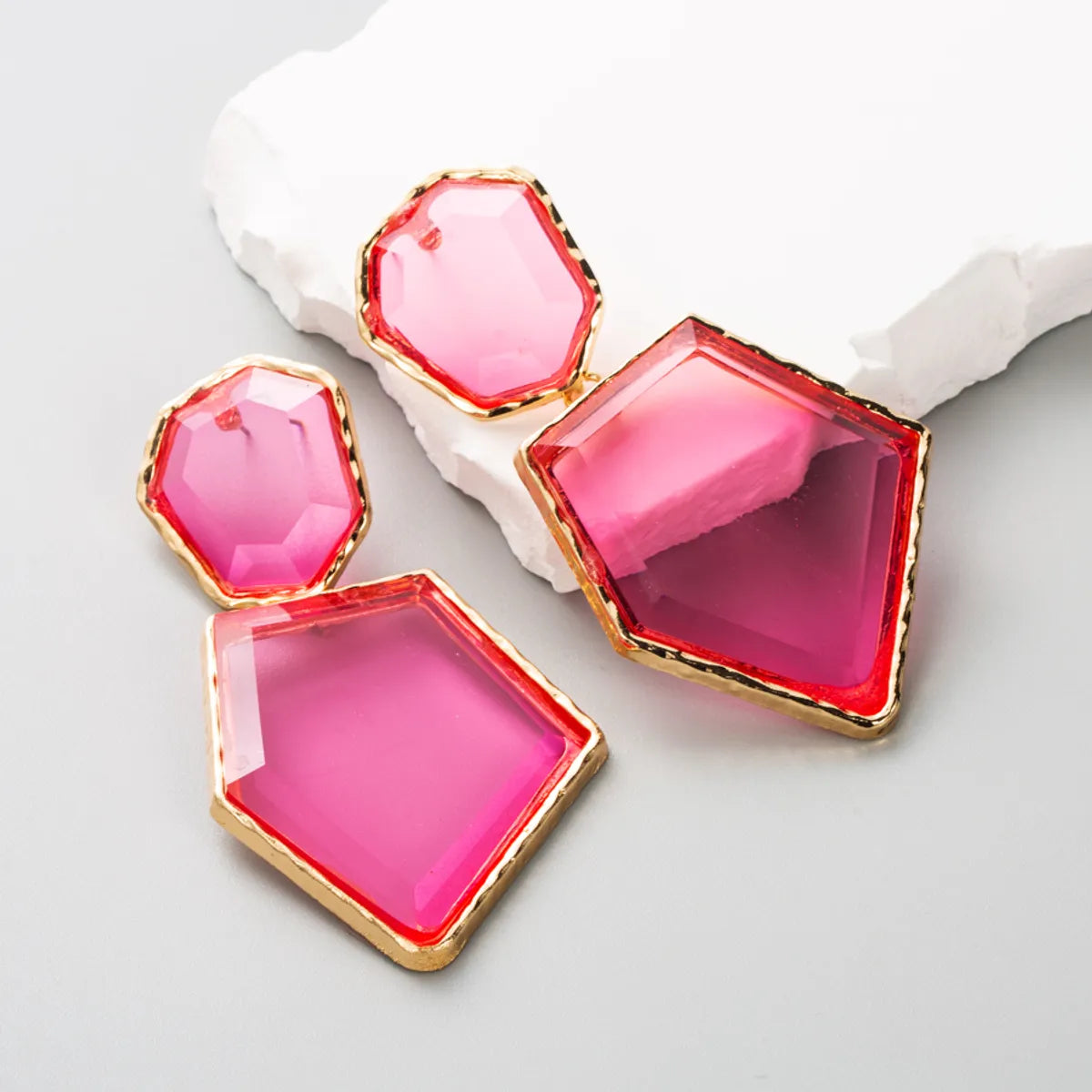 Elegant Luxurious Sweet Square Rhinestone Transparent Resin Gold Plated Women's Earrings