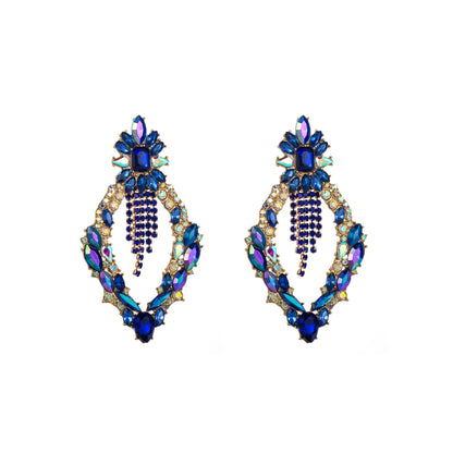 Elegant Luxurious Tassel Rhombus Alloy Plating Inlay Rhinestones Glass Gold Plated Women's Drop Earrings