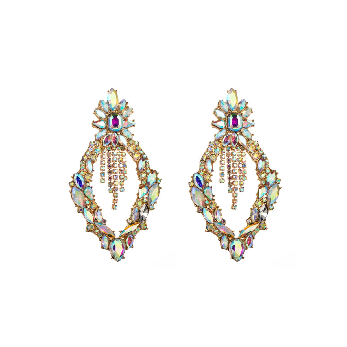 Elegant Luxurious Tassel Rhombus Alloy Plating Inlay Rhinestones Glass Gold Plated Women's Drop Earrings